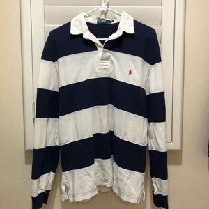 Navy Blue/White Ralph Lauren Striped Rugby Polo